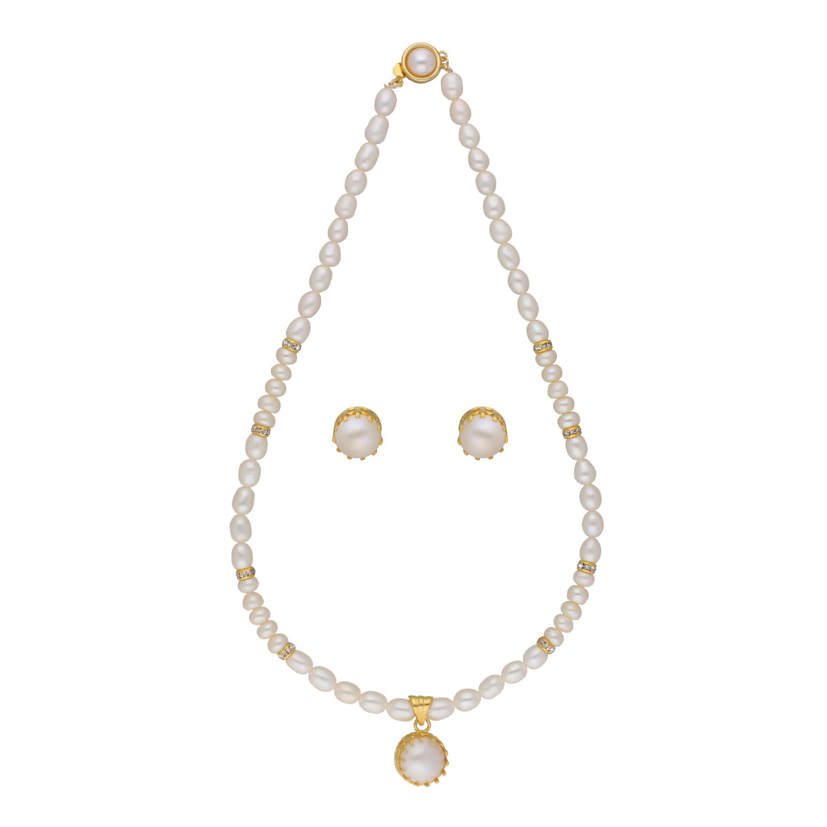 J Pearls Single String Fashionable Pearl Set - Real Pearl Jewelry