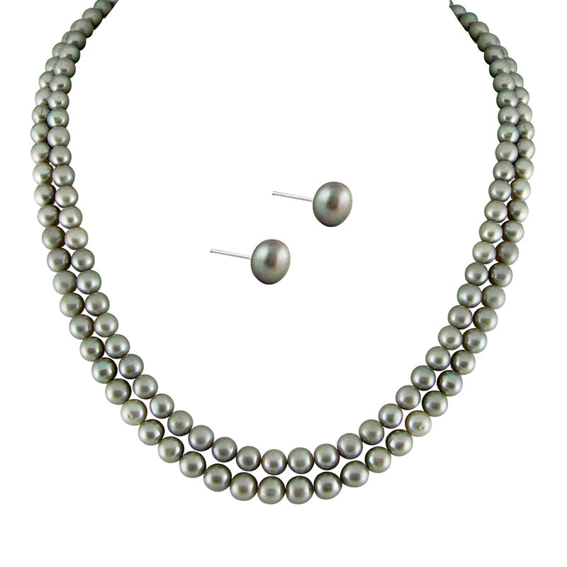 J Pearls New Full Grey 2 String Pearls Set - Real Pearl Jewelry