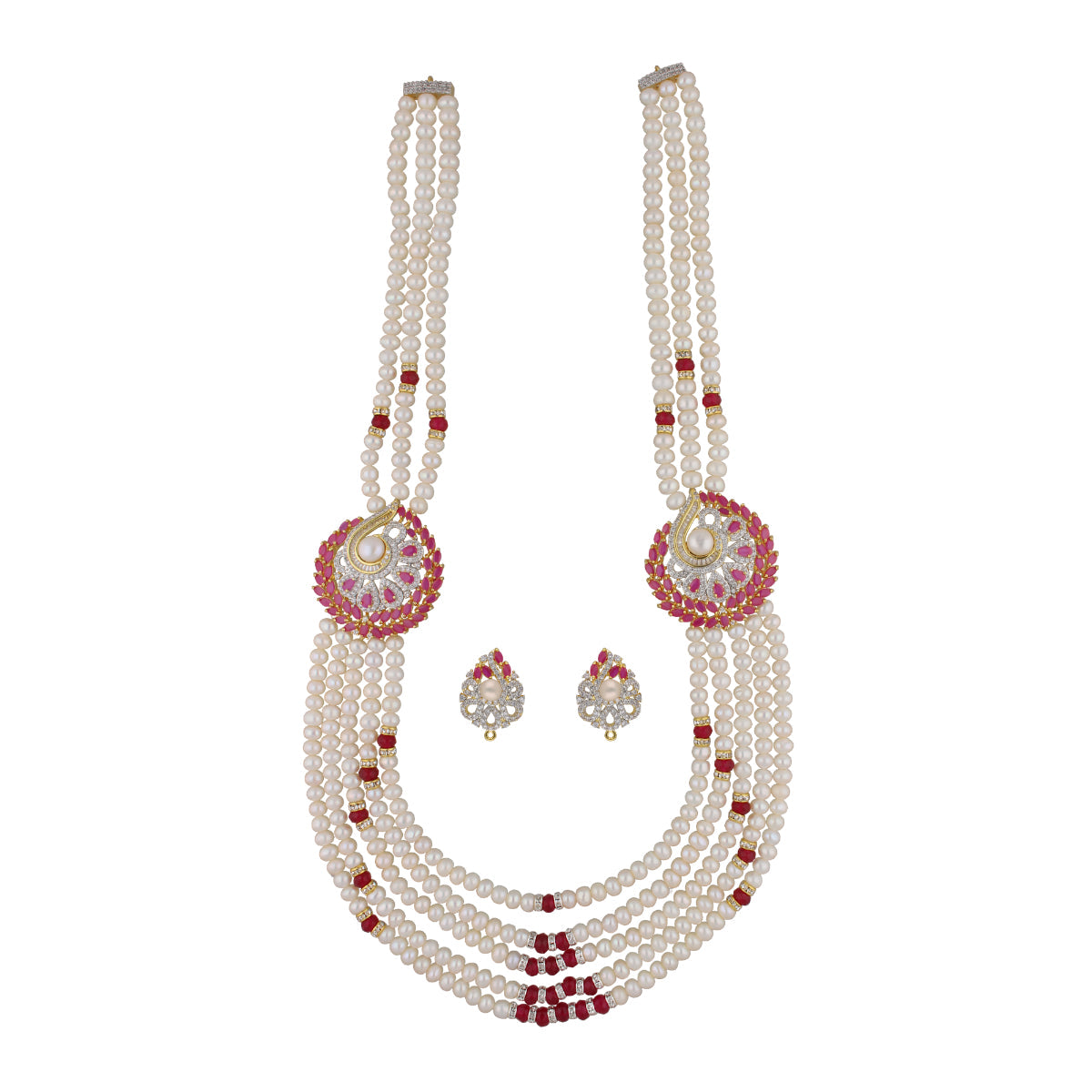 J Pearls Abarna 5 Lines Pearl Sets - Real Pearl Jewelry