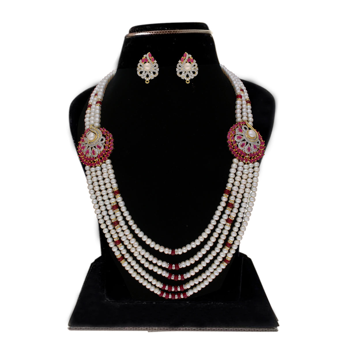 J Pearls Abarna 5 Lines Pearl Sets - Real Pearl Jewelry