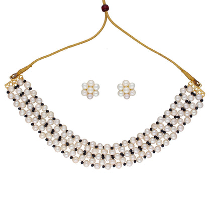 J Pearls Tulsi 1 Line Pearl Choker - Real Pearl Jewelry