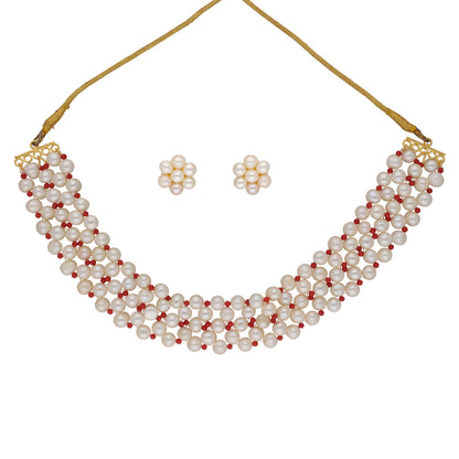 J Pearls Eeshta 1 Line Pearl Choker - Real Pearl Jewelry