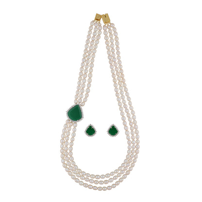 J Pearls Badari 3 Lines Pearl Set - Real Pearl Jewelry