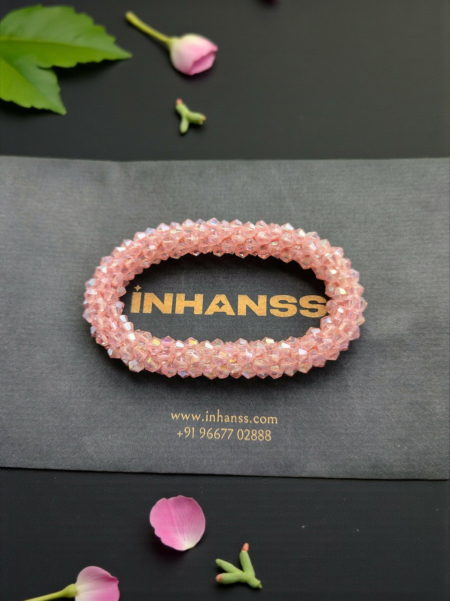Inhanns Unisex Crystal Bloom – Adjustable Crystal Bead Bracelets - Baby Pink