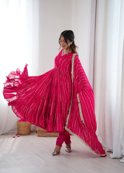 Evanik Ranipink Mal Chanderi Real Mirror With Handwork Wedding Anarkali Suit