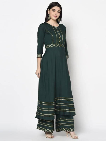 Aniyah Rayon Bottle Green Color Anarkali Palazzo Set (AN-204K)