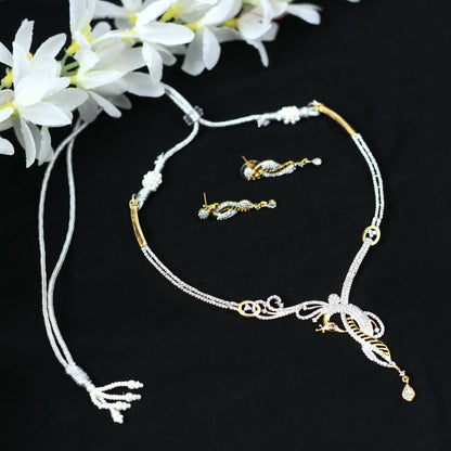 Mominos Fashion Johar Kamal Silver-Plated American Diamond Choker Set