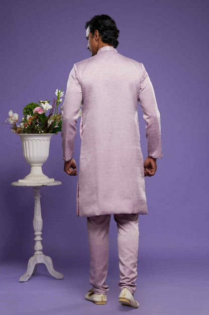 Raivat Ethnic Art Banarasi Silk Thread Work Kurta Pajama In Onion Pink Colour
