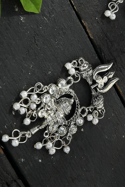Mominos Fashion Johar Kamal Oxidised Silver-Plated Ganesha Design Necklace Choker Set