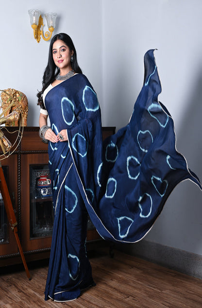Morchari Chiffon Saree (Tie & Dye) - Blue