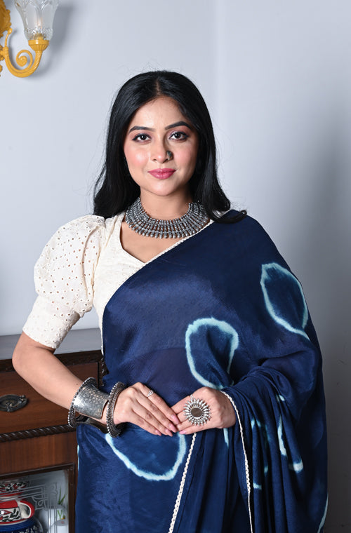 Morchari Chiffon Saree (Tie & Dye) - Blue