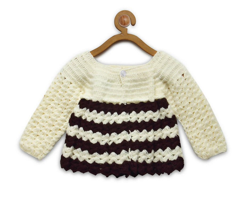 ChutPut Hand knitted Front Open Sweater For Baby Girls with Cap- Cream