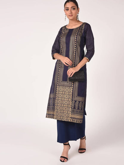Cheera Hand Block Print Navy Color Straight Kurta