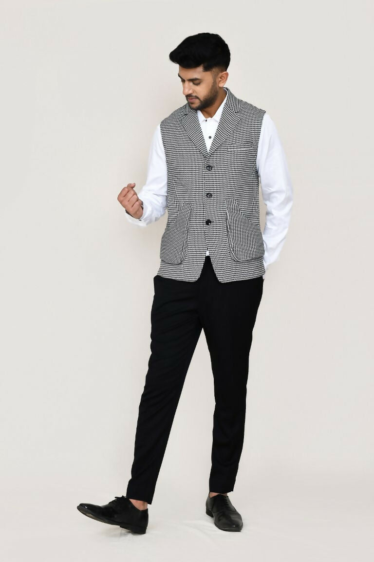 Joban Fashion White And Black Colored Cotton Satin With Checks Print Work Men's Jacket