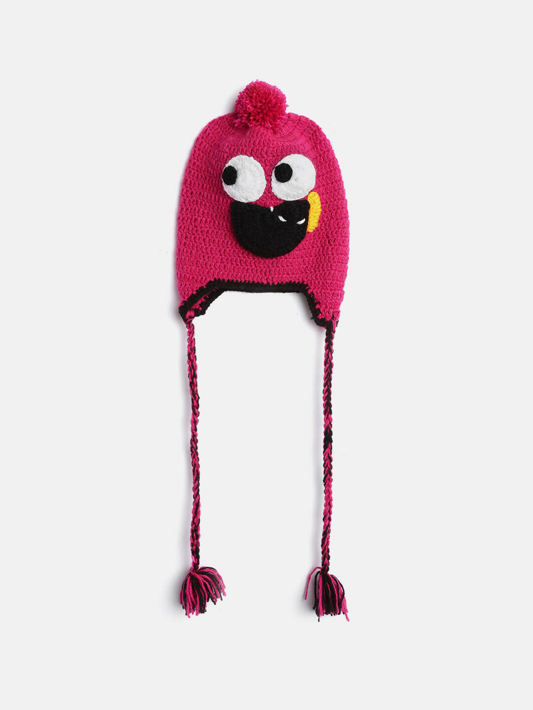 Chutput Kids Woollen Hand Knitted Googly Eye Detail Cap - Magenta