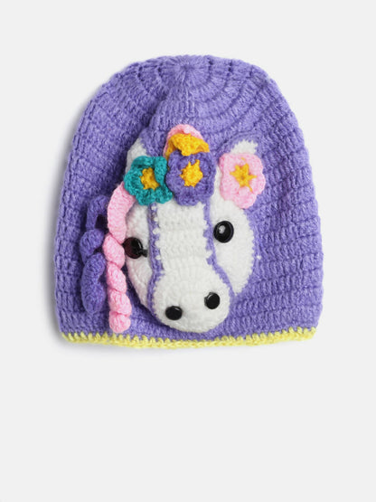 Chutput Kids Woollen Hand Knitted Unicorn Detailed Cap - Purple