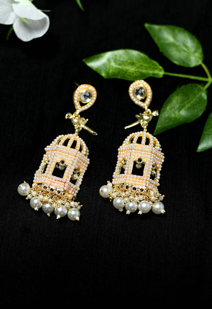 Mominos Fashion Johar Kamal Golden Color Bird Nest Earrings With Pearls