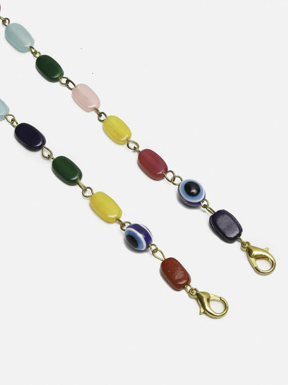 Multicolored Beaded Evil Eye Mask Chain - Ruby Raang