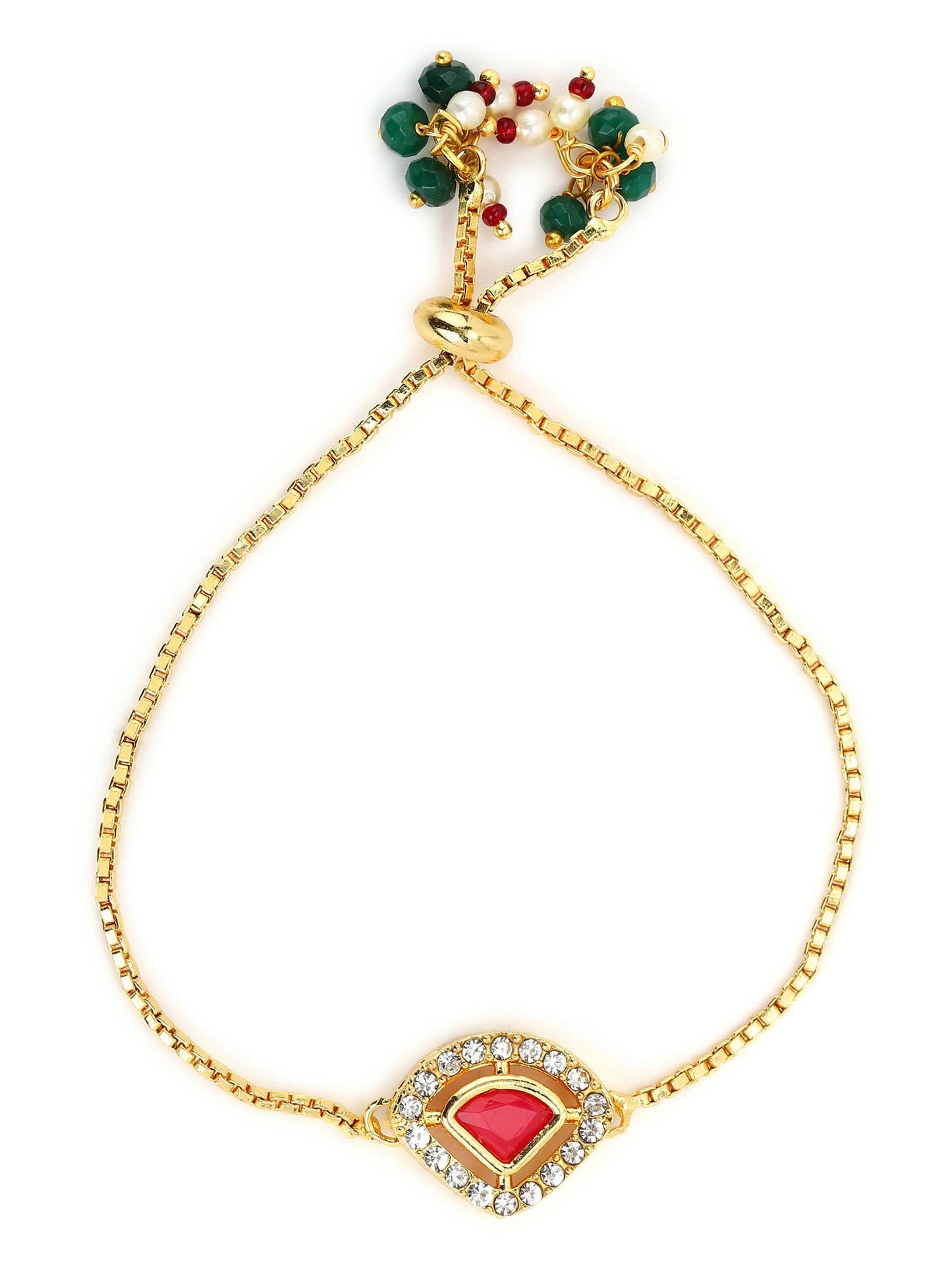 Women's Gold-Polished Pink Kundan Studded Brass Charm Bracelet - Ruby Raang
