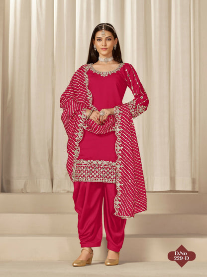 Anaita Red Roman Silk Stitched Suit with Embroidery & Real Mirror Work