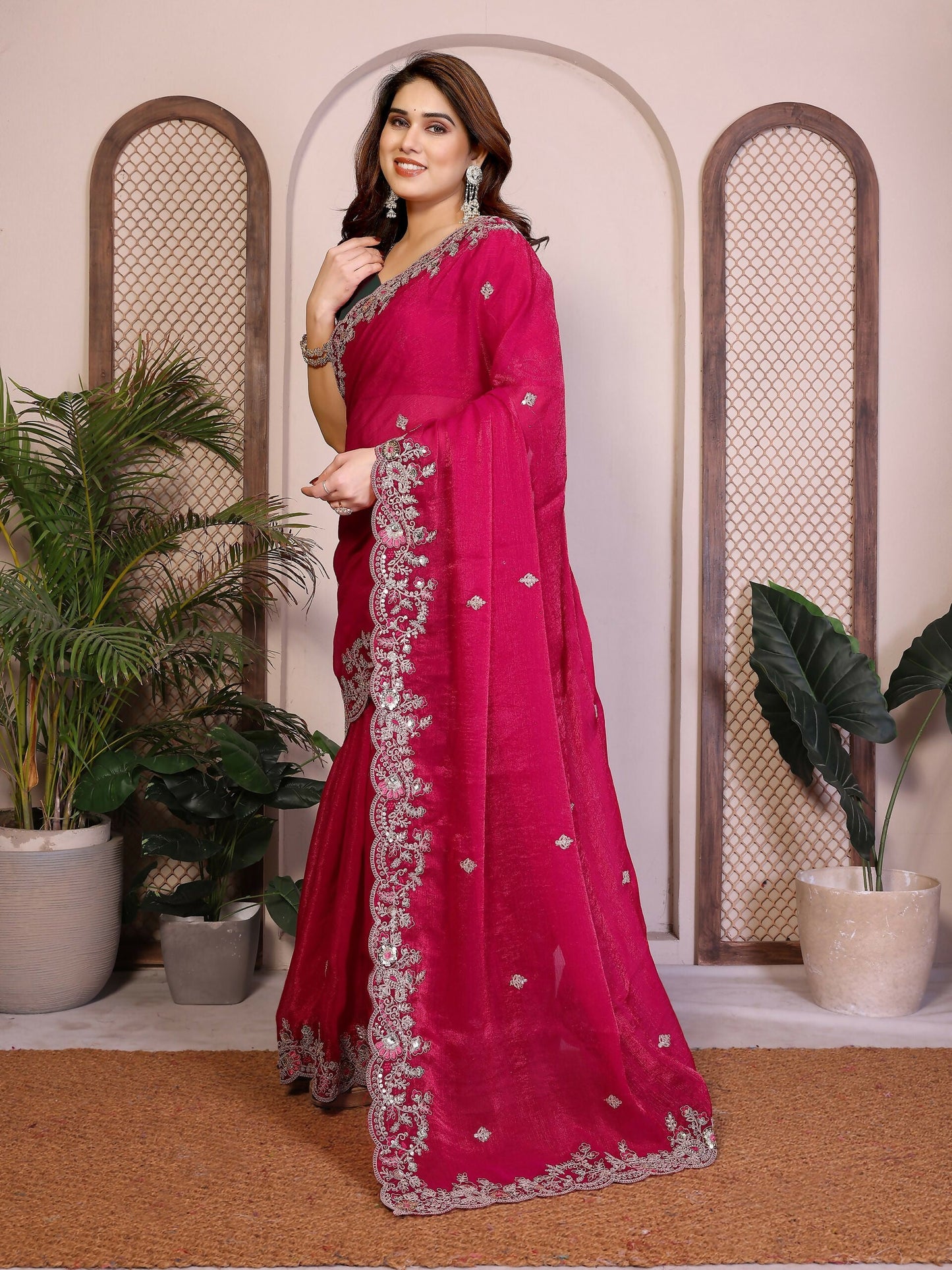 Teeya Creation New Womens Latest Party Wear Soft Chiffon Silk Saree-Pink