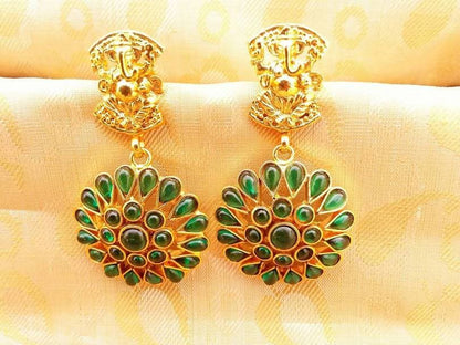 Green Kemp Ganesha Earrings