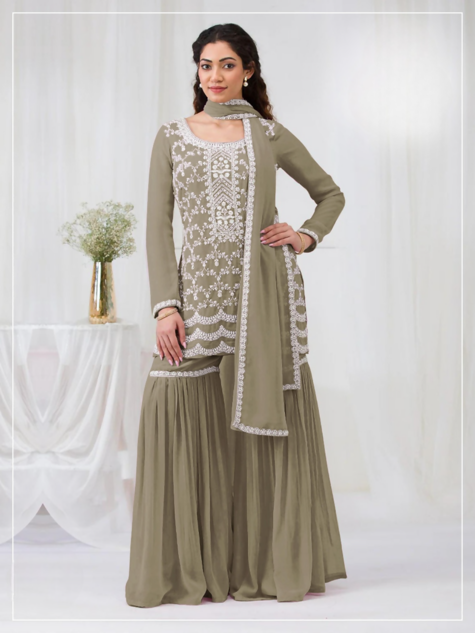 Anaita Mehendi Faux Georgette Stitched Suit with Embroidery Cotton Thread & Sequence Work