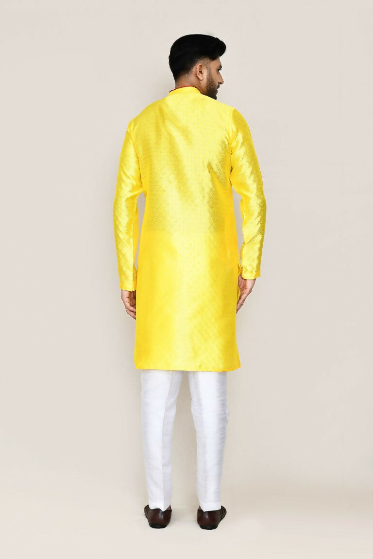 Joban Fashion Yellow Colored Jacquard Silk Fabric Kurta With Straight Fit Pant