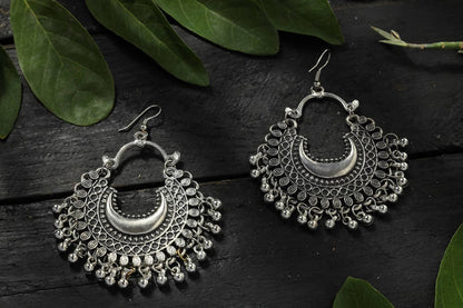 Mominos Fashion Johar Kamal Oxidised Silver-Plated Chandbali Earrings