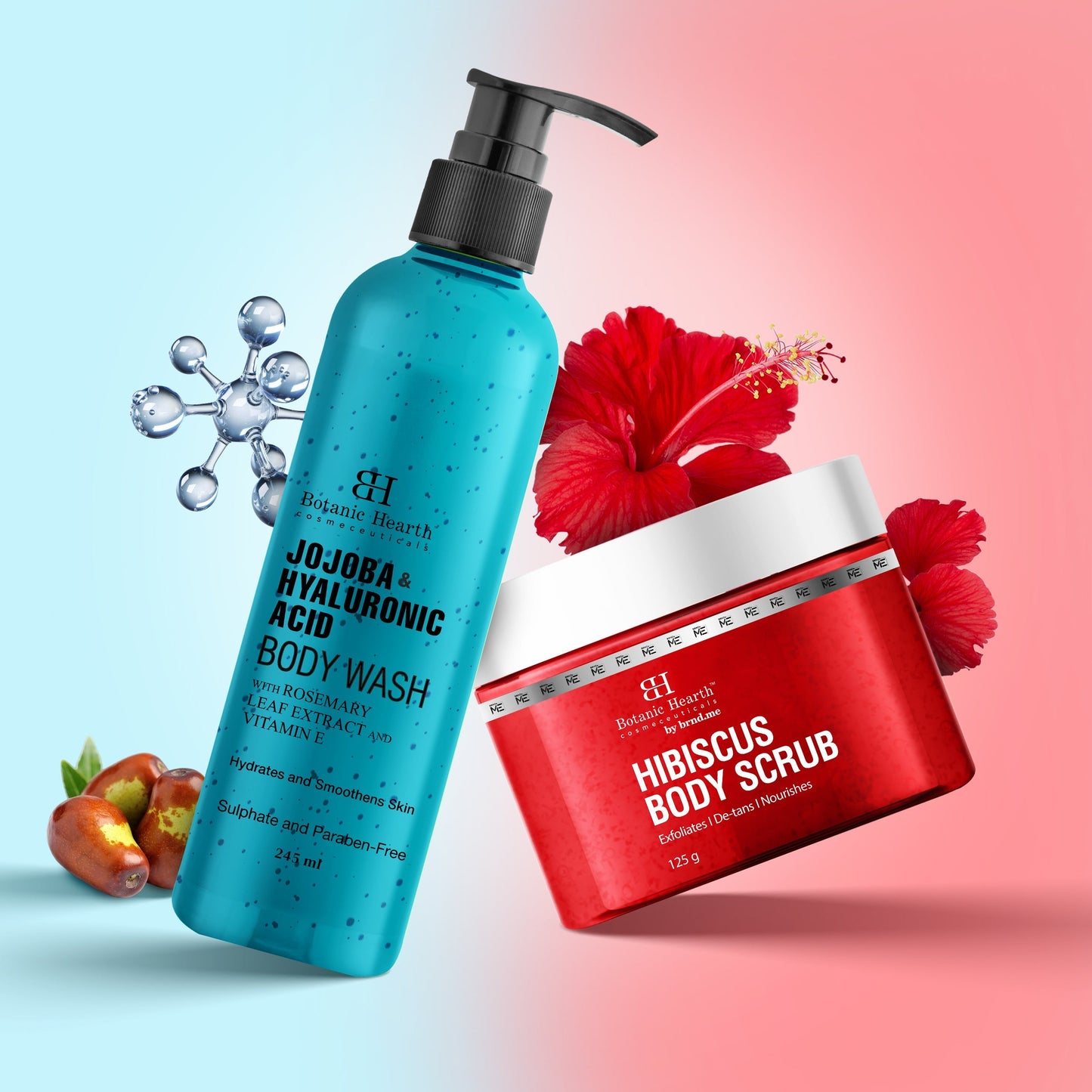 Botanic Hearth Jojoba Hyaluronic Bobywash & Hibiscus Scrub Combo