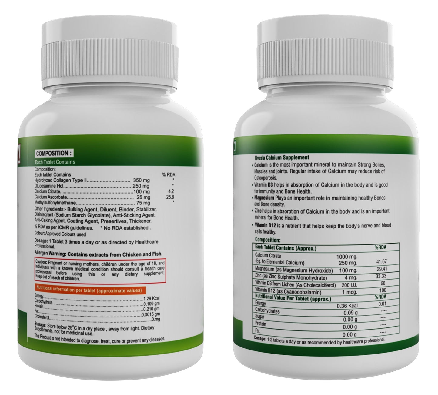 Nveda Combo Pack of Joint Support  & Calcium , Magnesium, Zinc, Vit D & B12