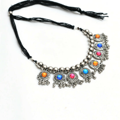 Mominos Fashion Johar Kamal Women Oxidised Silver-Plated Brass Finish Kundan Choker (Multi)