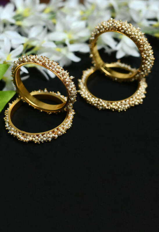 Mominos Fashion Joharkamal Gold-Polished Beads Work Bangles with Rings