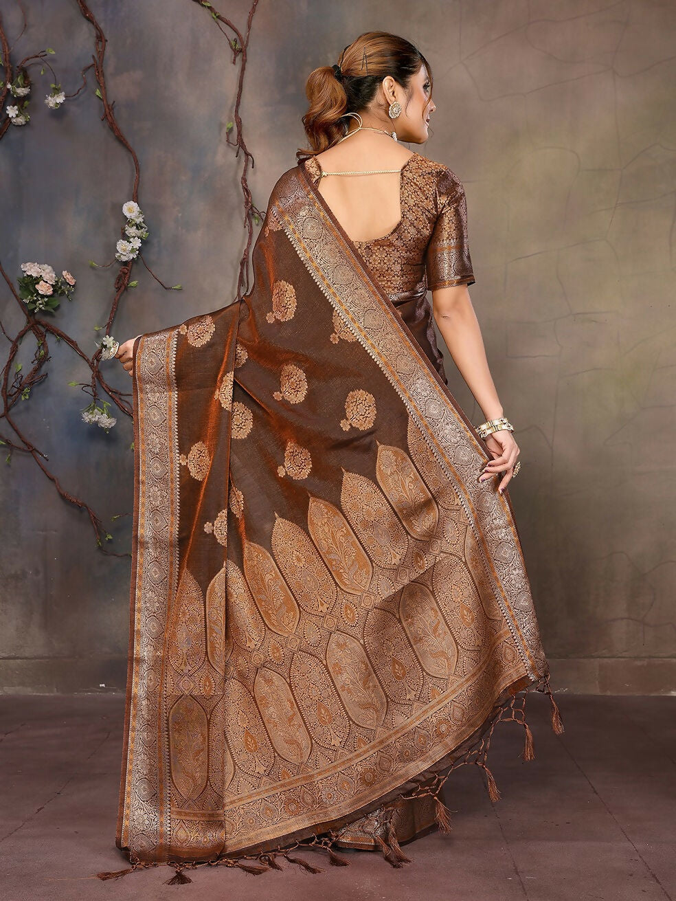 Joban Fashion Copper Woven Jacquard Banarasi Silk Sarees