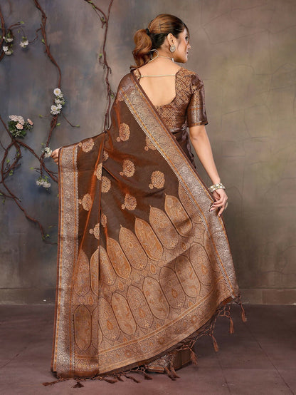 Joban Fashion Copper Woven Jacquard Banarasi Silk Sarees