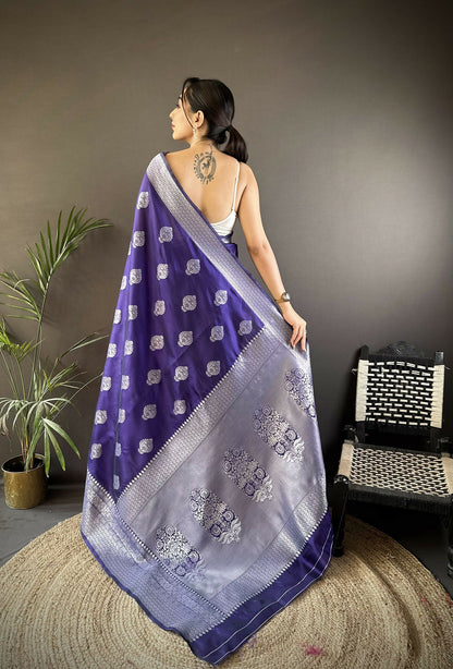 Joban Fashion Royal Blue Floral Motifs Soft Silk Banarasi Saree