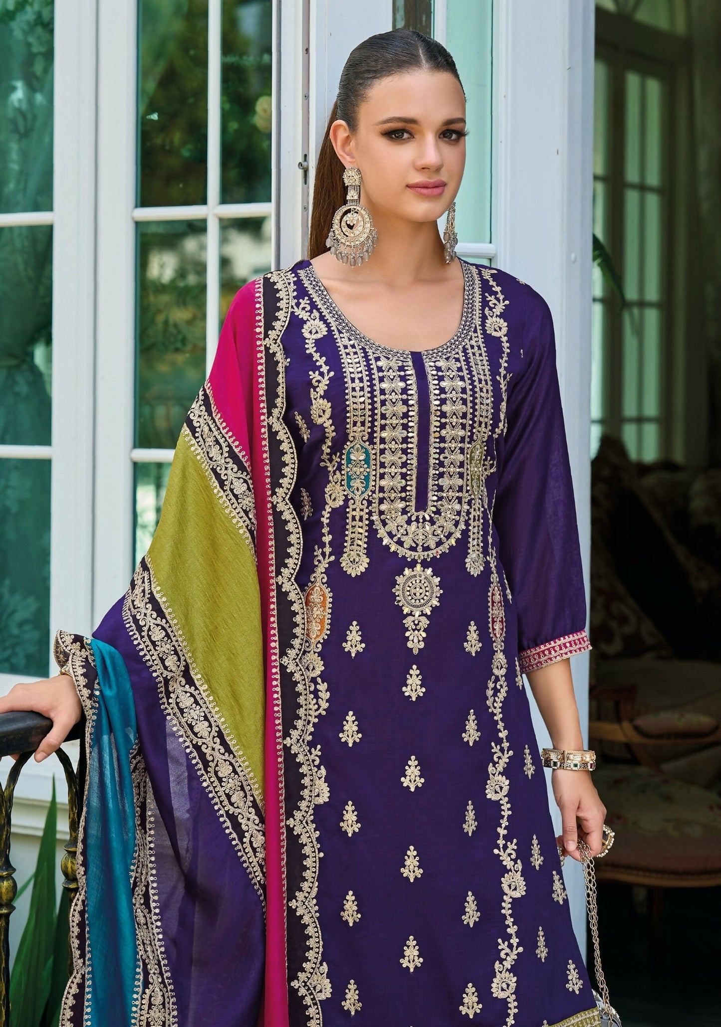 Anaita Purple Premium Embroidered Chinon Stitched Salwar Suit