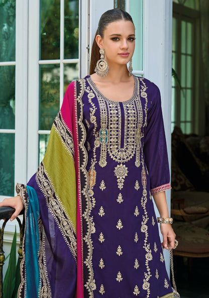 Anaita Purple Premium Embroidered Chinon Stitched Salwar Suit