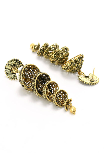 Mominos Fashion Johar Kamal Peacock Design Golden Colour Earrings