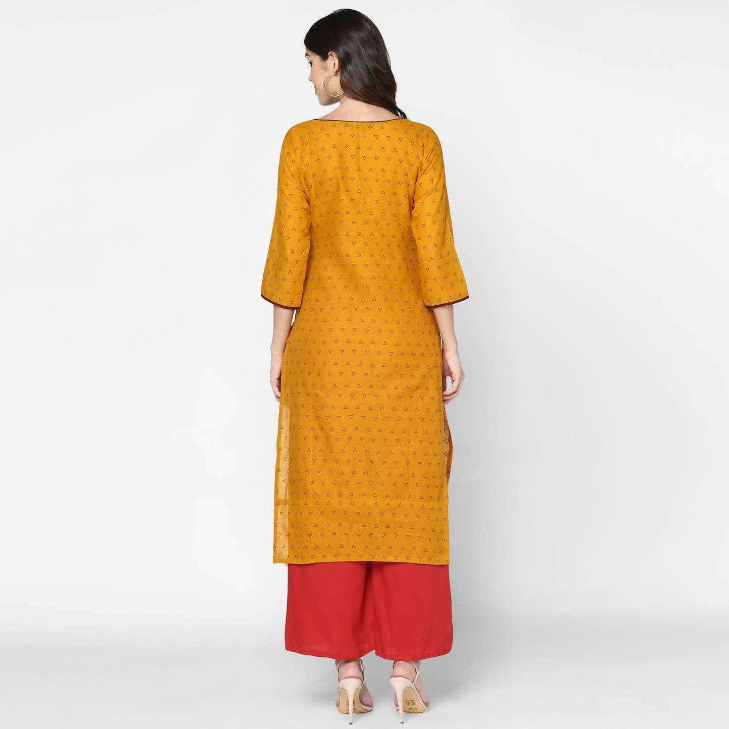 Cheera Hand Block Print Mustard Straight Kurta (MAAI-045K)