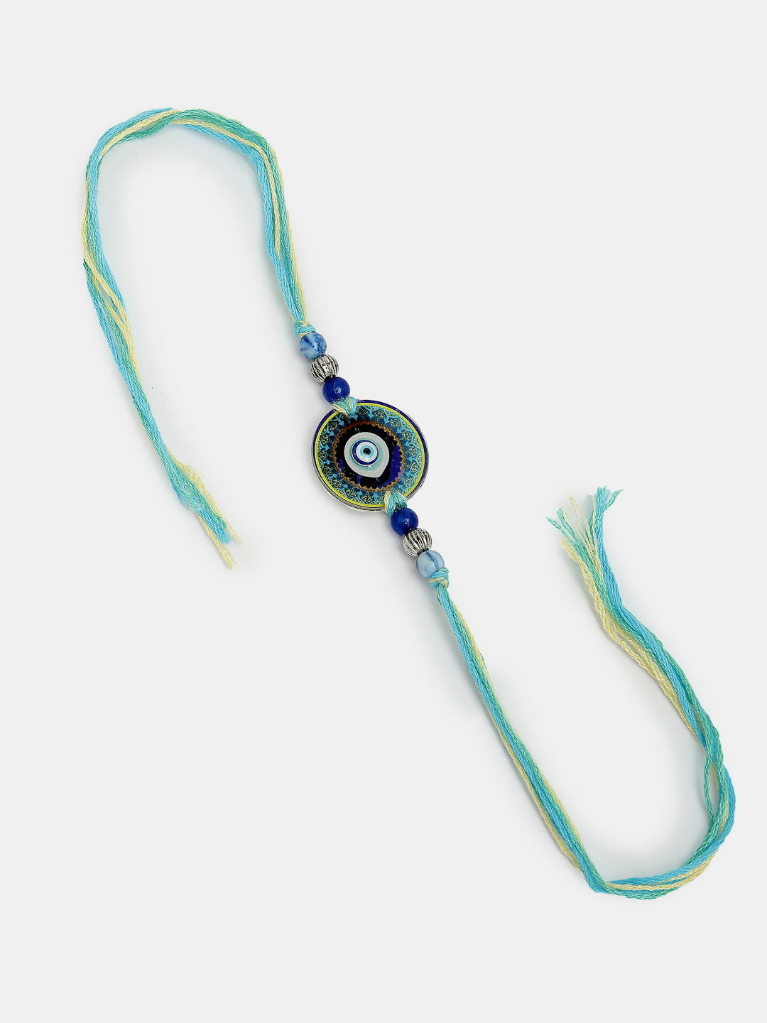 NVR Women & Men Set of 2 Blue Evil Eye & Beaded Bhaiya Bhabi Rakhi With Roli Chawal