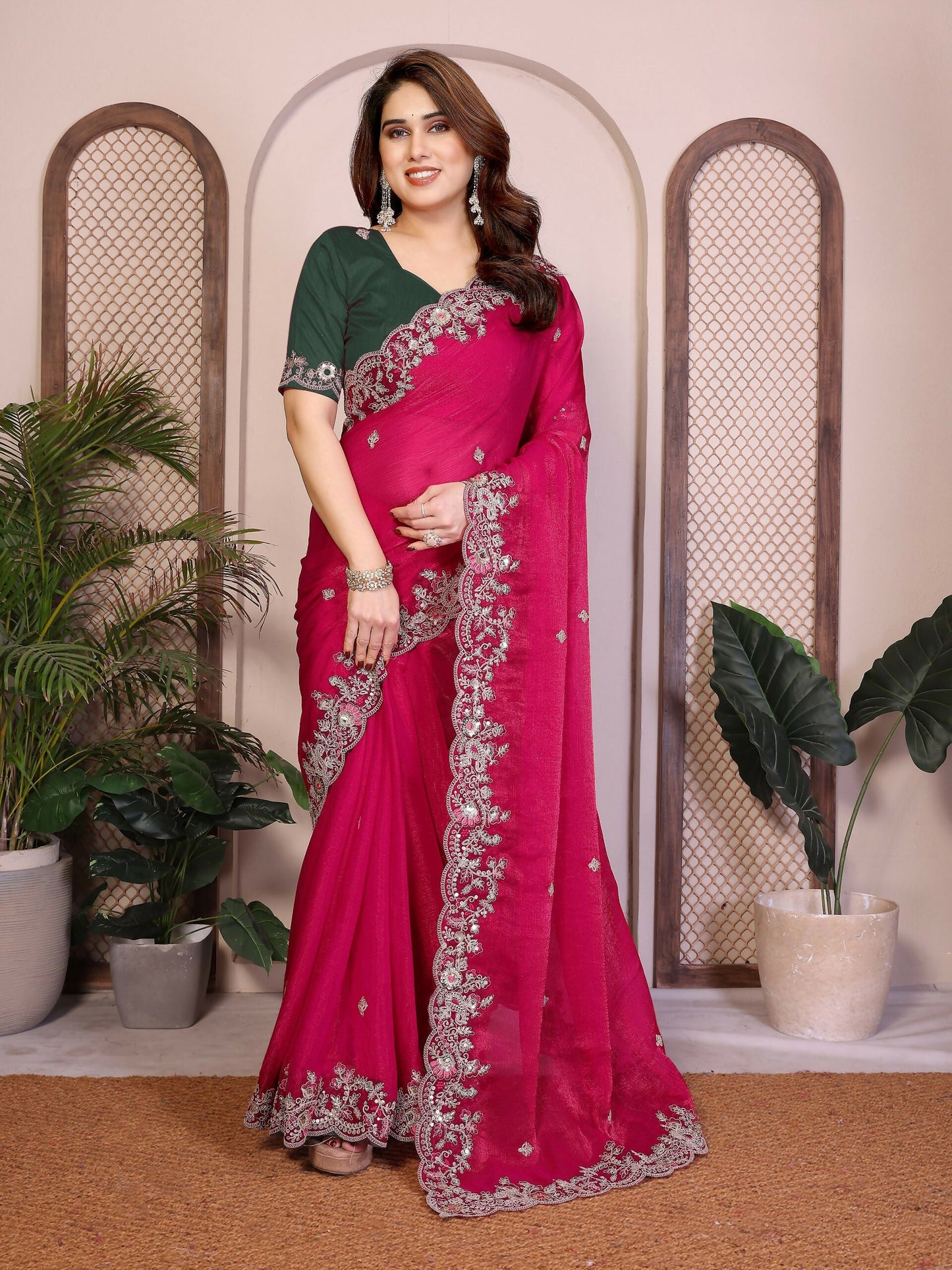 Teeya Creation New Womens Latest Party Wear Soft Chiffon Silk Saree-Pink