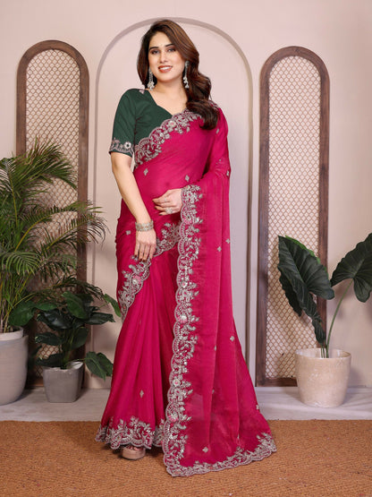Teeya Creation New Womens Latest Party Wear Soft Chiffon Silk Saree-Pink