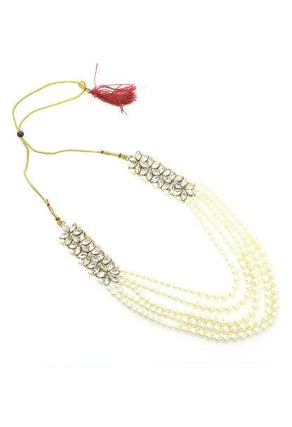 Mominos Fashion Johar Kamal Gold-Polished Rani Haar with White and Off white Pearls Jewellery Set