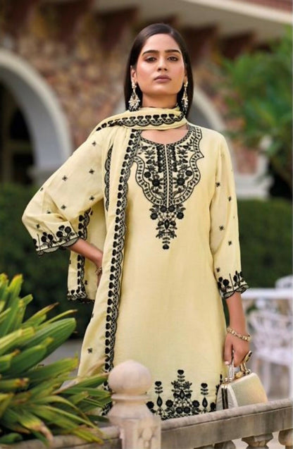 Anaita Beige Chinon Readymade Palazzo Suit with Heavy Embroidery Work