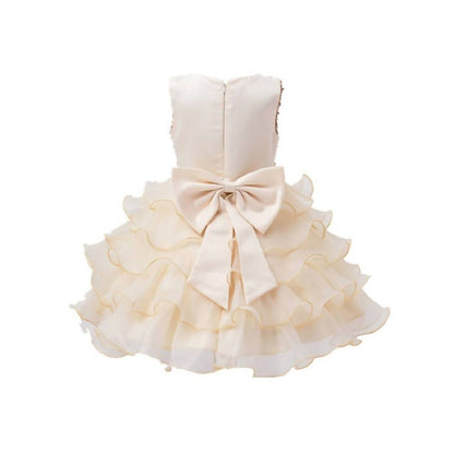 Asmaani Baby Girl's Gold Color Satin Knee Length Frock (AS-dress-22070)