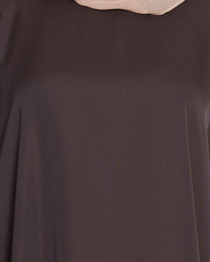 Bashariya Elegant Kaftan Abaya In Free Size With Contrast Detailings-Brown Rust