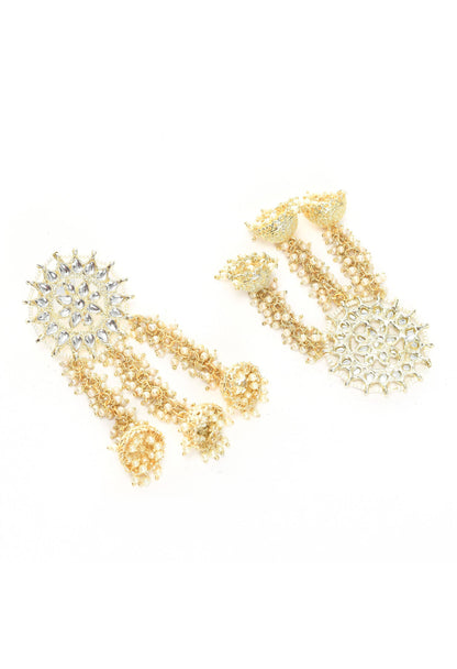 Mominos Fashion Johar Kamal Golden Plated Earrings With Kundan & Pearls