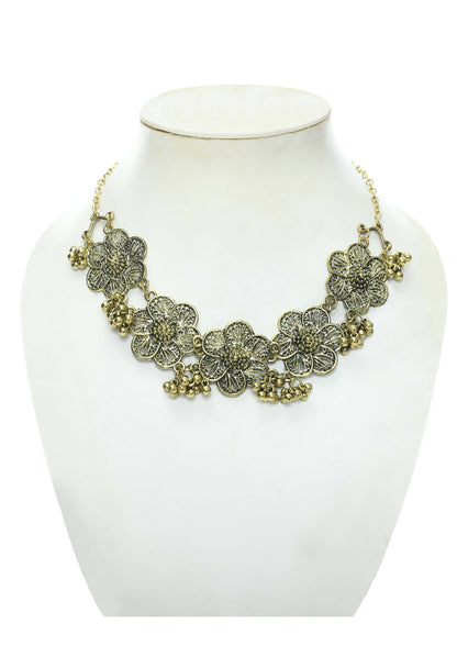 Mominos Fashion Johar Kamal Golden-Plated Brass Finish Floral Desgin Choker For Women