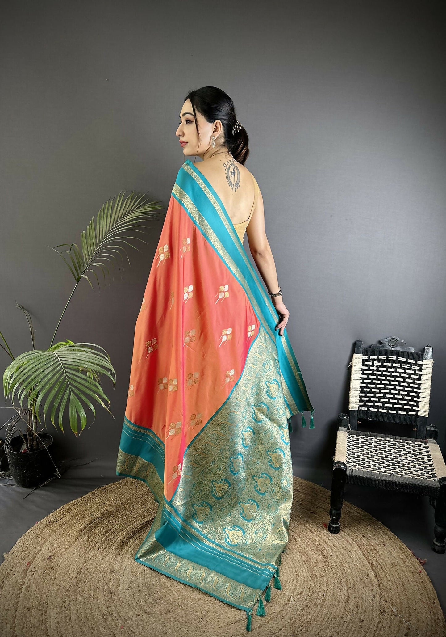 Joban Fashion Peach Banarasi Soft Silk Woven Saree